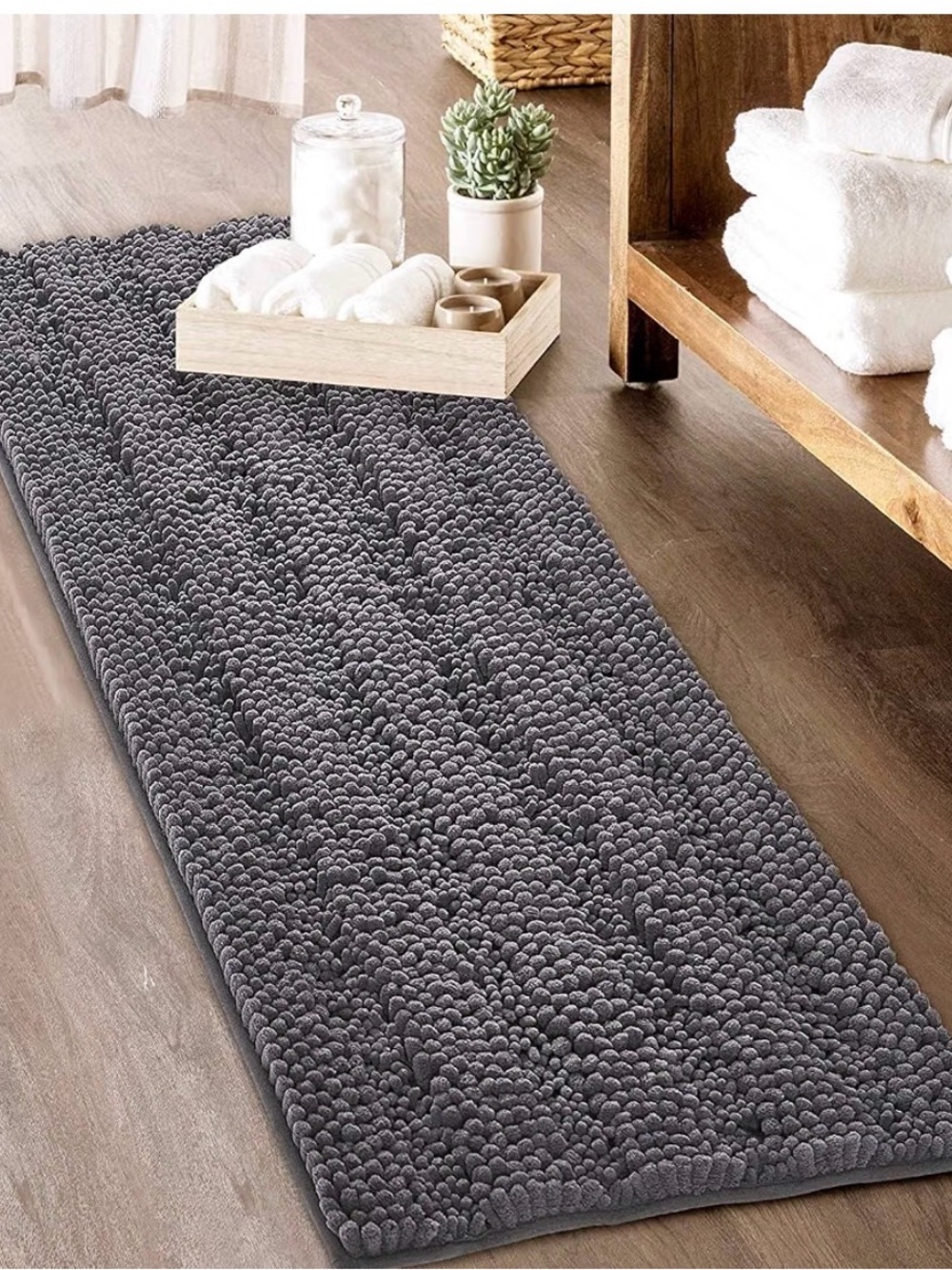 Plush Charcoal Chenille Bath Runner - Soft Absorbent Bath Rug